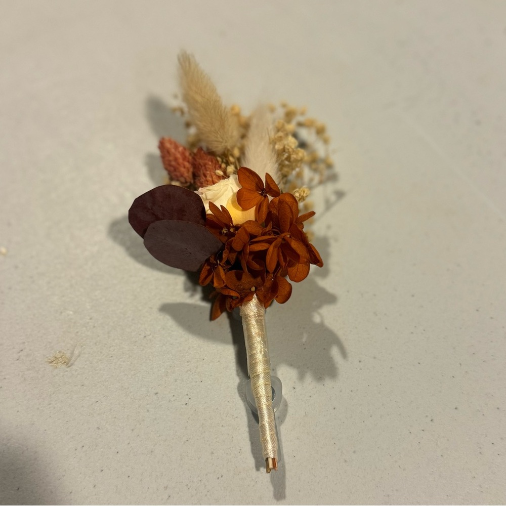 Rustic Boho Burnt Orange Dried Flower Boutonniere